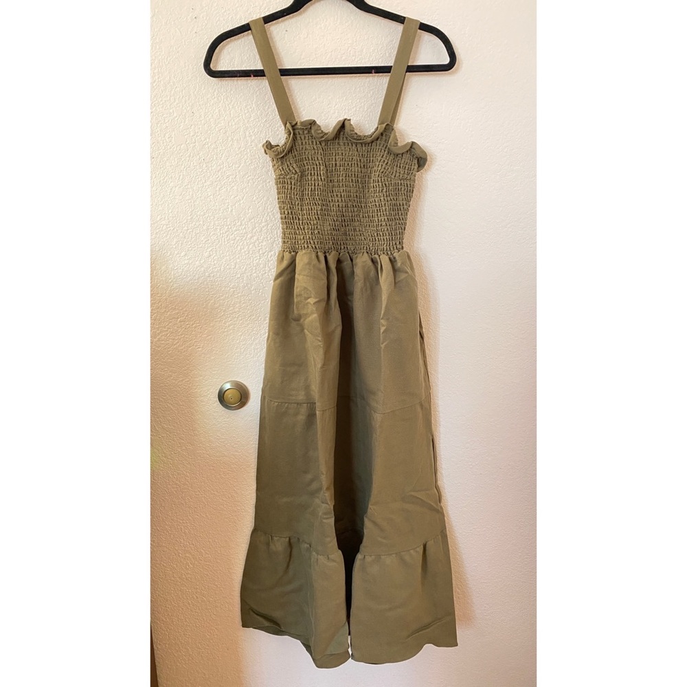 Smocked Tiered Dress in New Dark Khaki